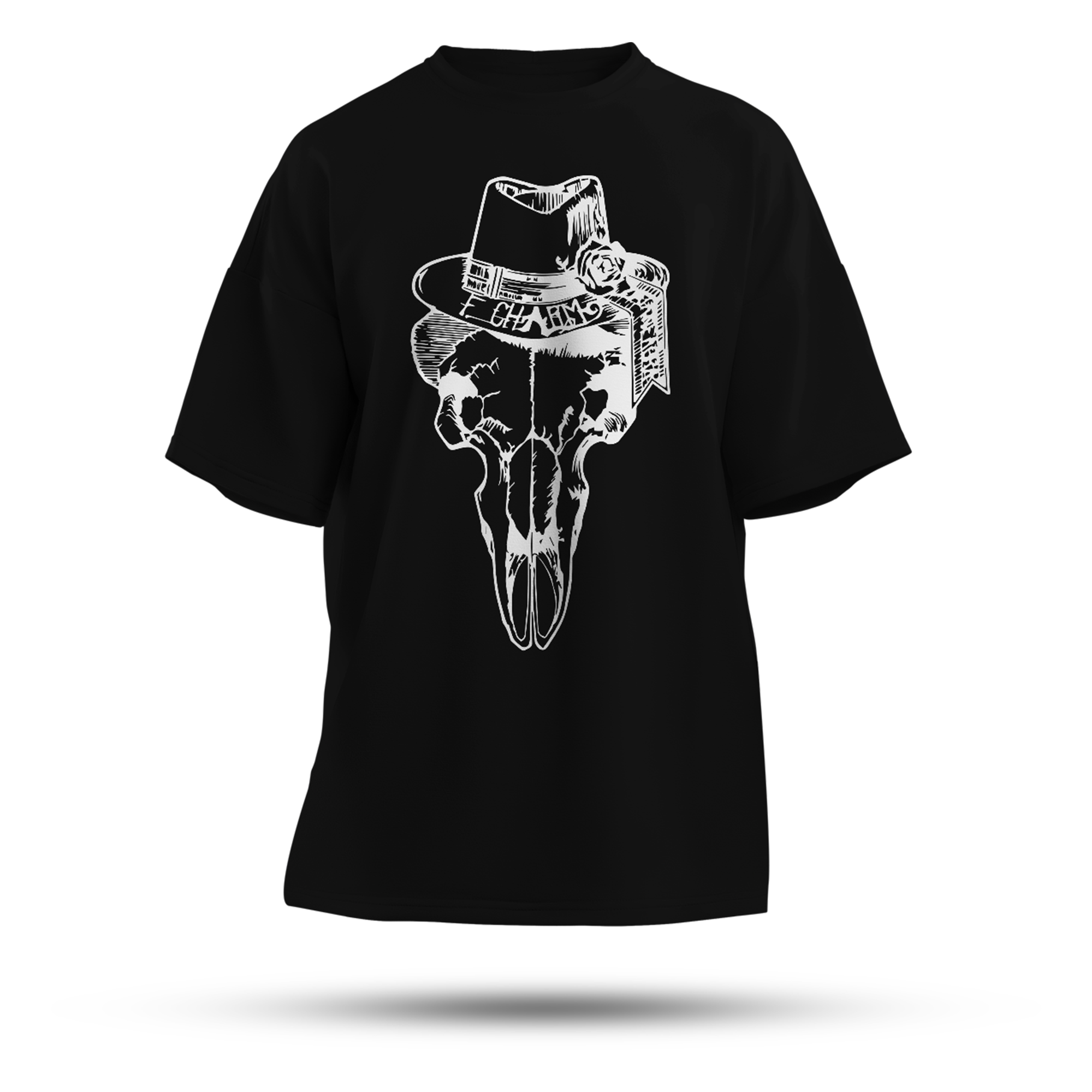 Tricou Oversize Negru - White Skull