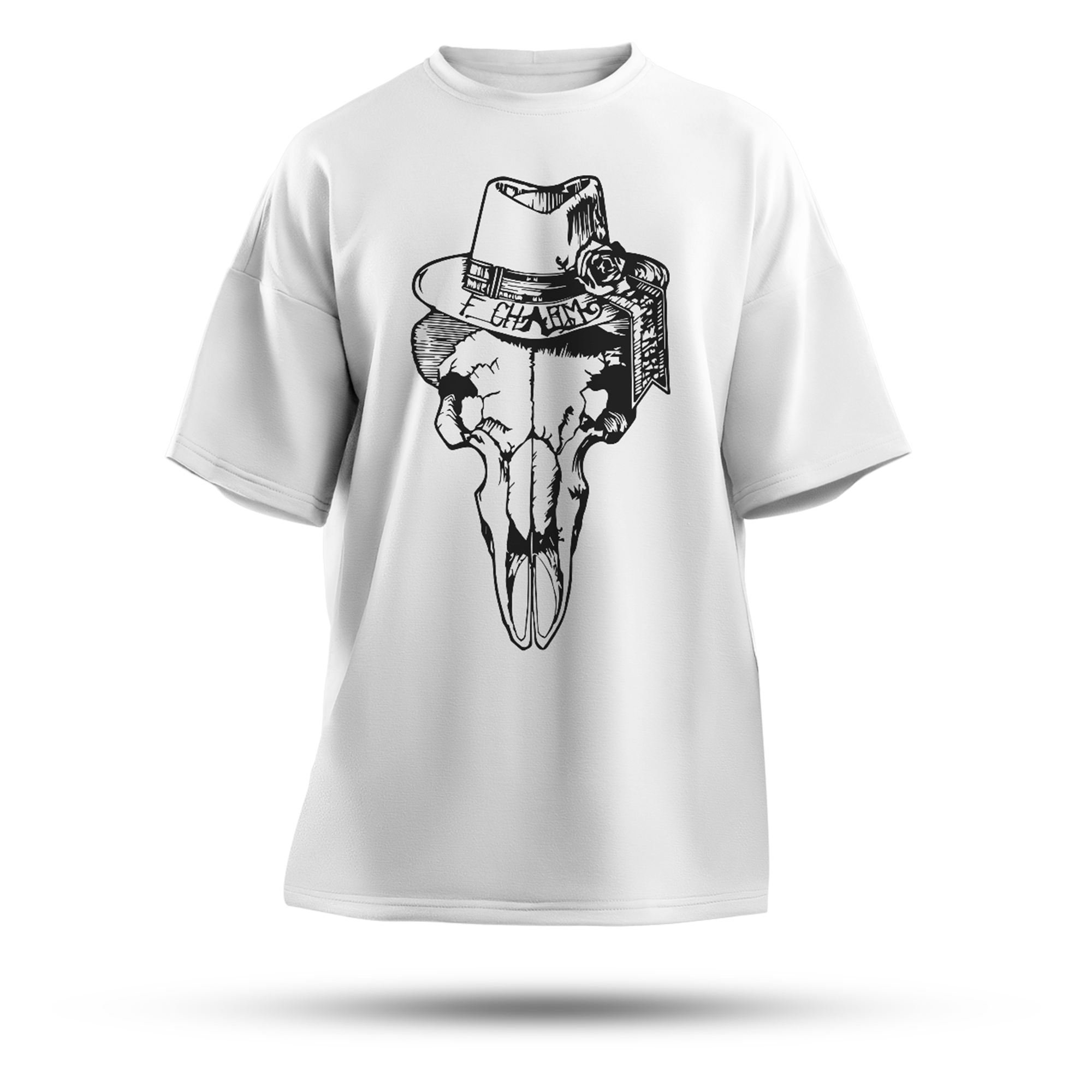 Tricou Oversize Alb - Black Skull