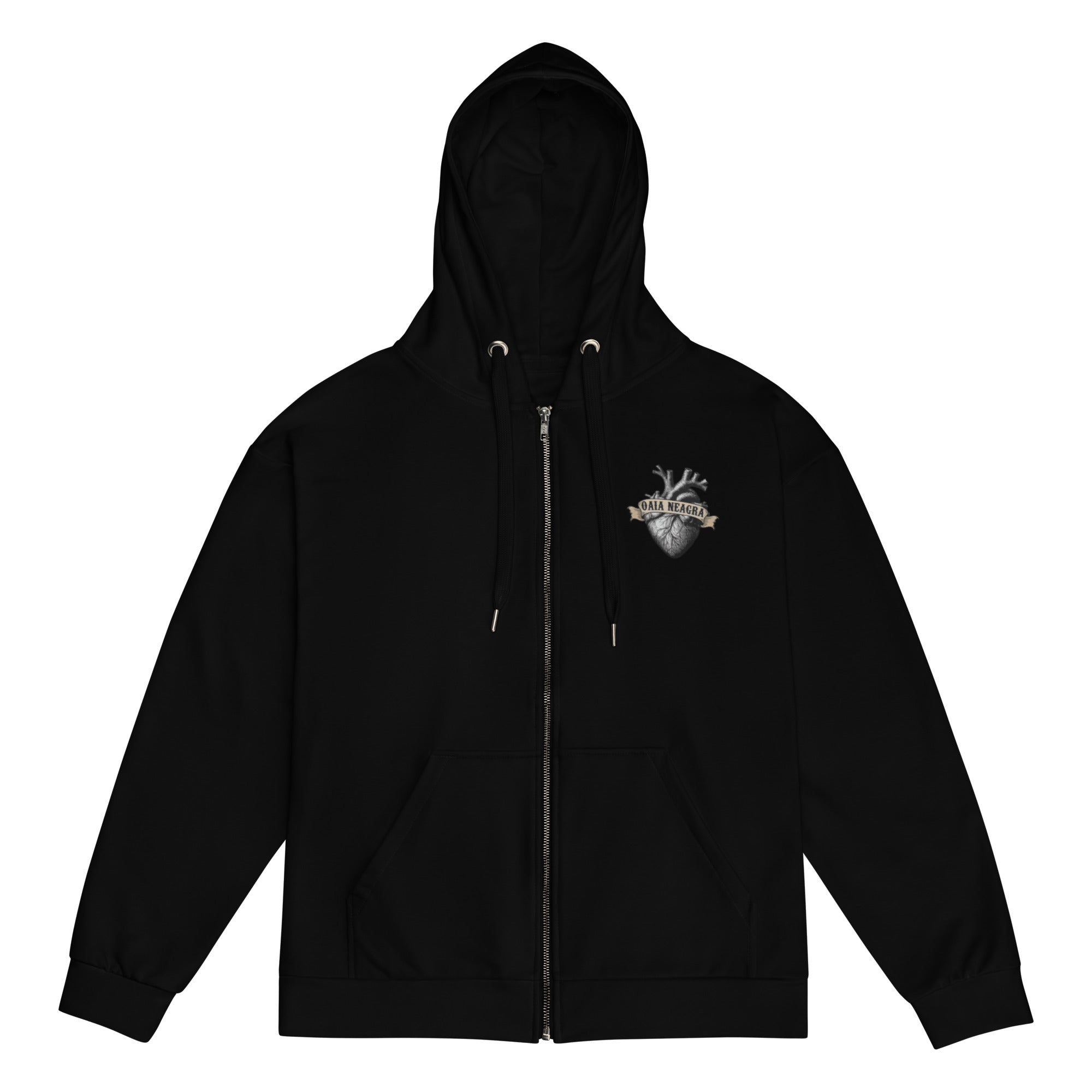 Hanorac Negru cu Fermoar - Black Heart
